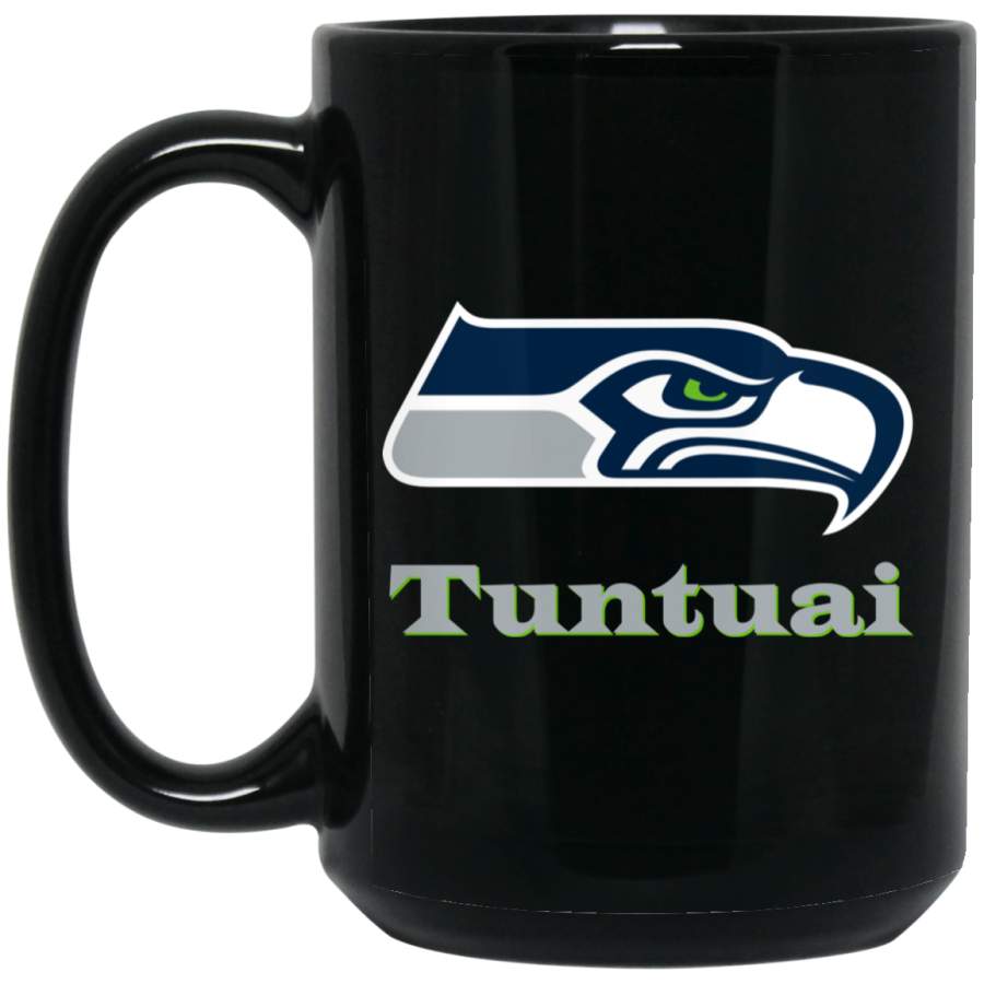 Custom Personalized Seattle Seahawks Silver Text Tuntuai BM15OZ 15 oz. Black Mug