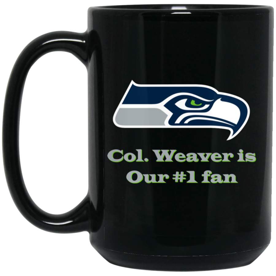 Custom Personalized Seattle Seahawks Silver Text Col Weaver BM15OZ 15 oz. Black Mug