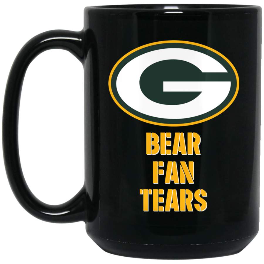 Custom Personalized Green Bay Packer Yellow-White Text BEAR FAN TEARS BM15OZ 15 oz. Black Mug