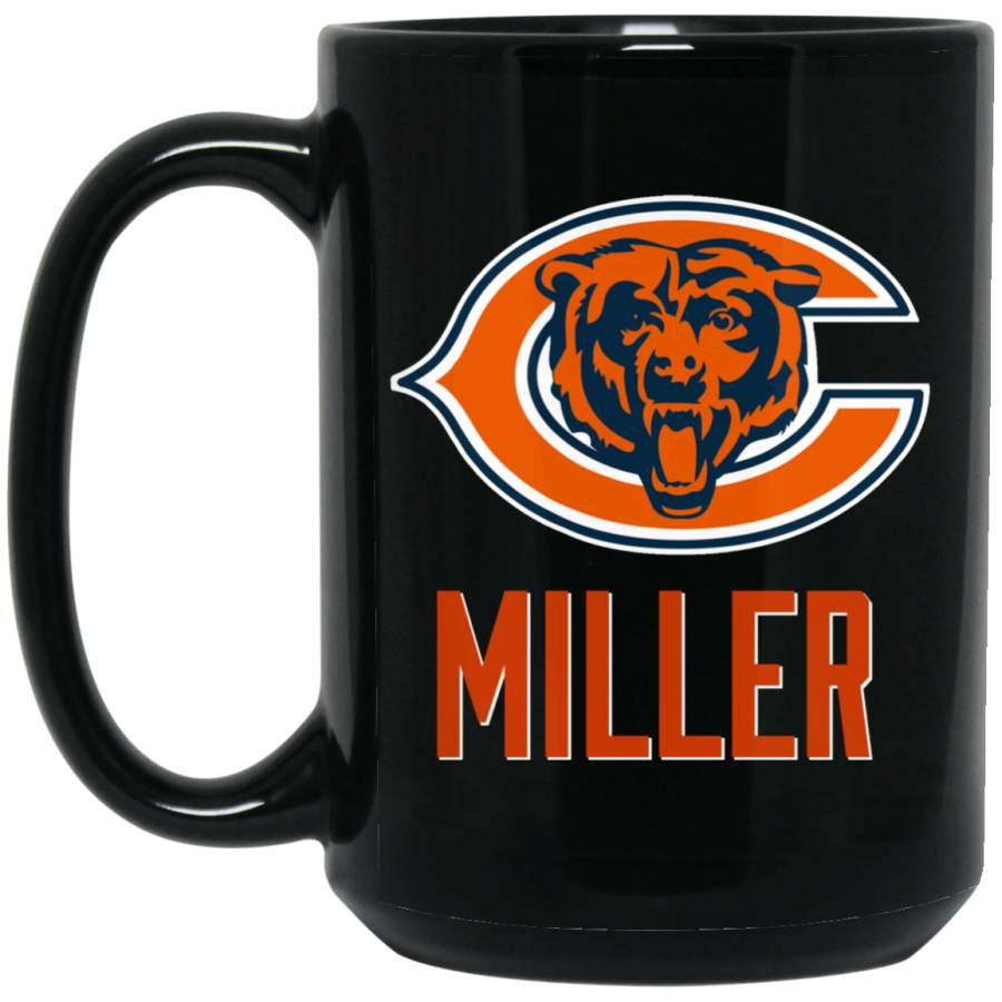 Custom Personalized Chicago Bears Logo V2 Orange Text Miller BM15OZ 15 oz. Black Mug