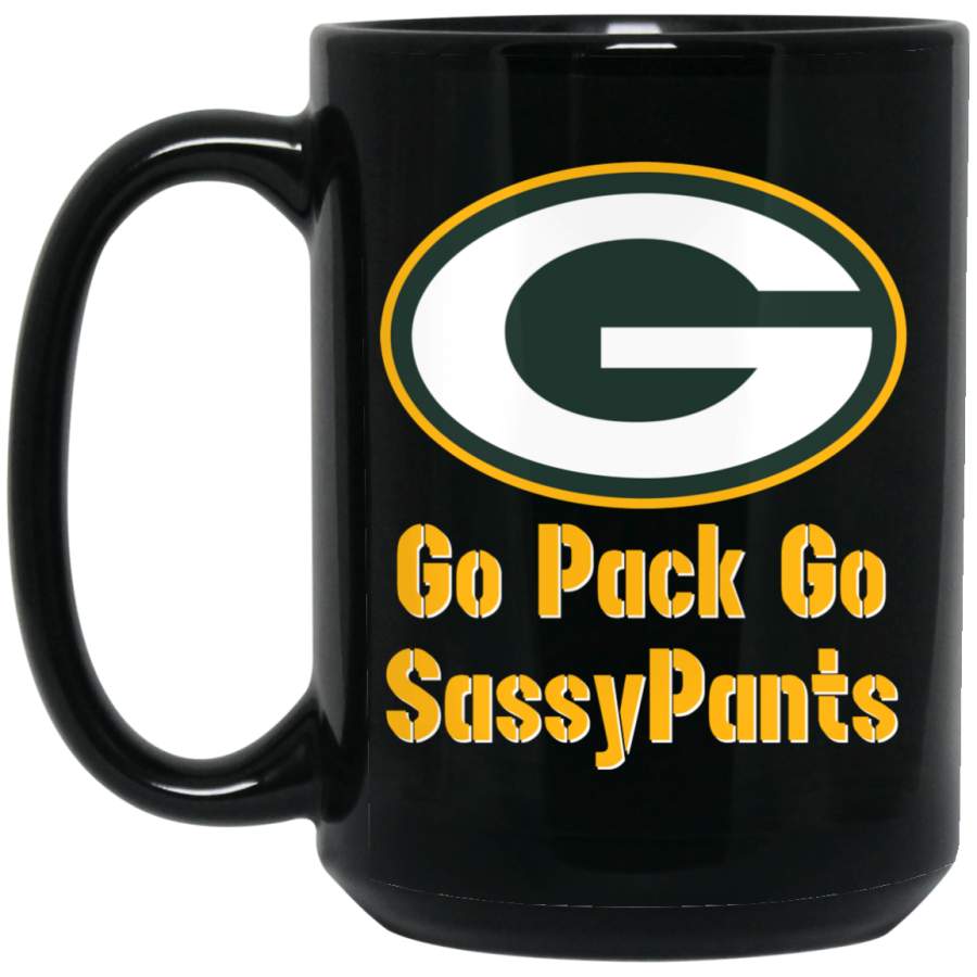 Custom Personalized Green Bay Packer Yellow-White Text SassyPants v2 BM15OZ 15 oz. Black Mug