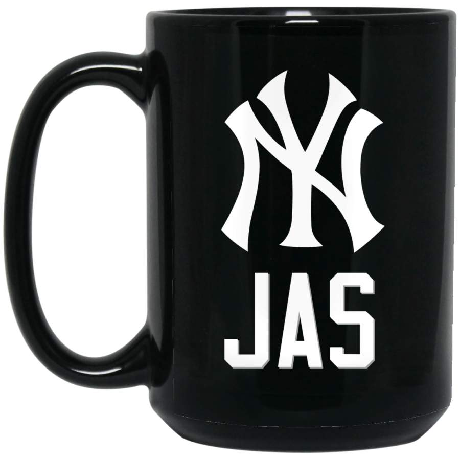 Custom Personalized New York Yankees White-Gray Logo JAS BM15OZ 15 oz. Black Mug