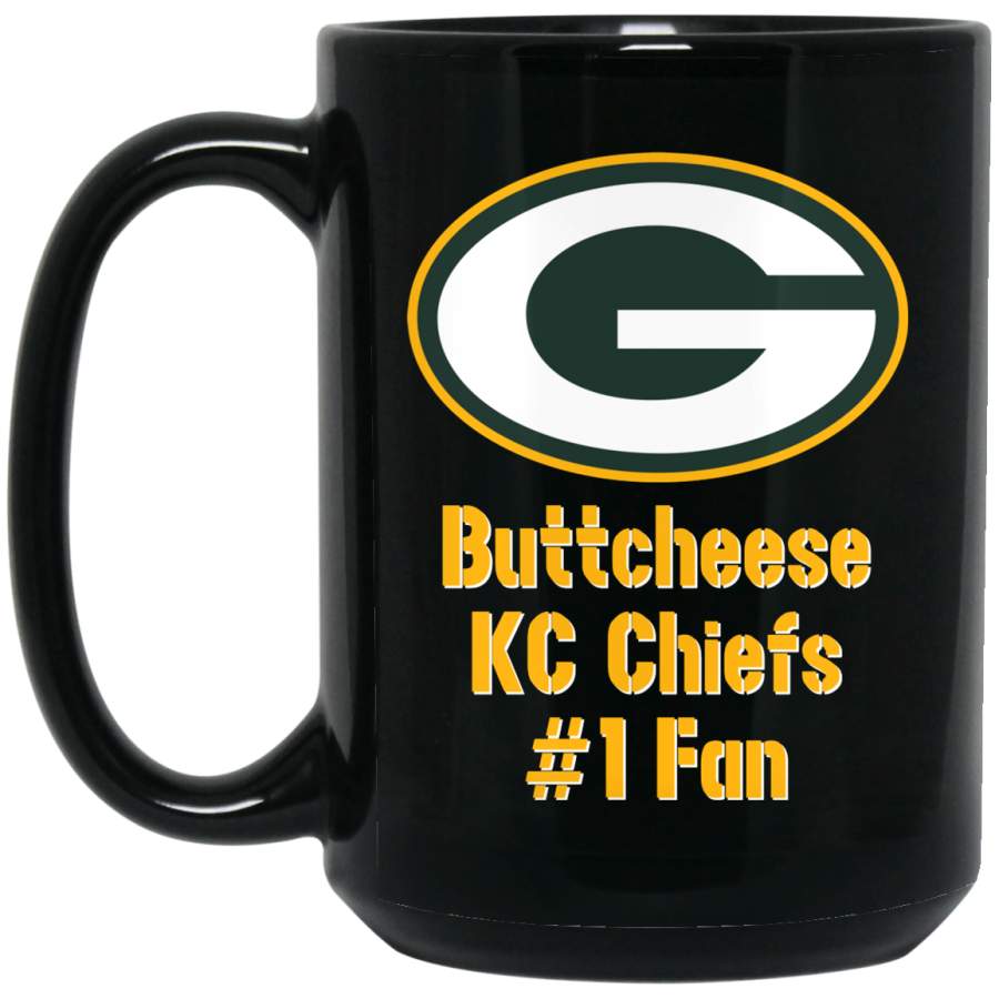 Custom Personalized Green Bay Packer Yellow-White Text Buttcheese KC Chiefs #1 Fan BM15OZ 15 oz. Black Mug