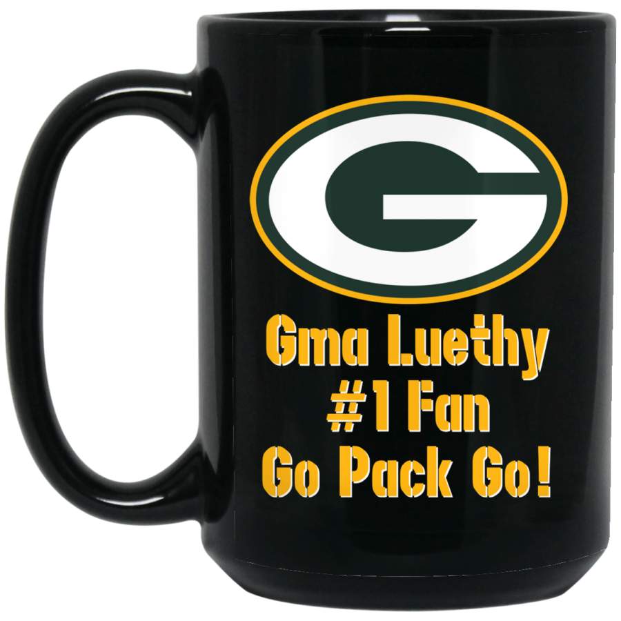 Custom Personalized Green Bay Packer Yellow-White Text Gma Luethy BM15OZ 15 oz. Black Mug