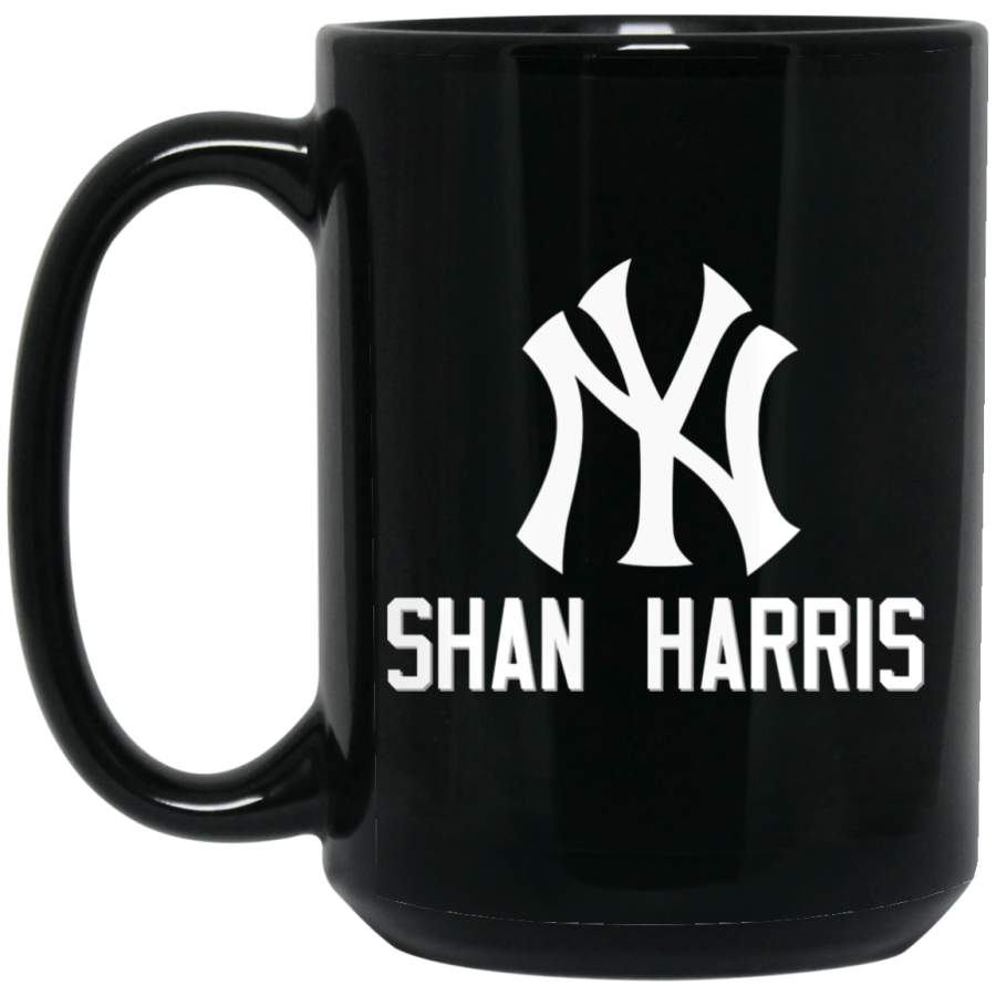 Custom Personalized New York Yankees White-Gray Logo Shan Harris BM15OZ 15 oz. Black Mug