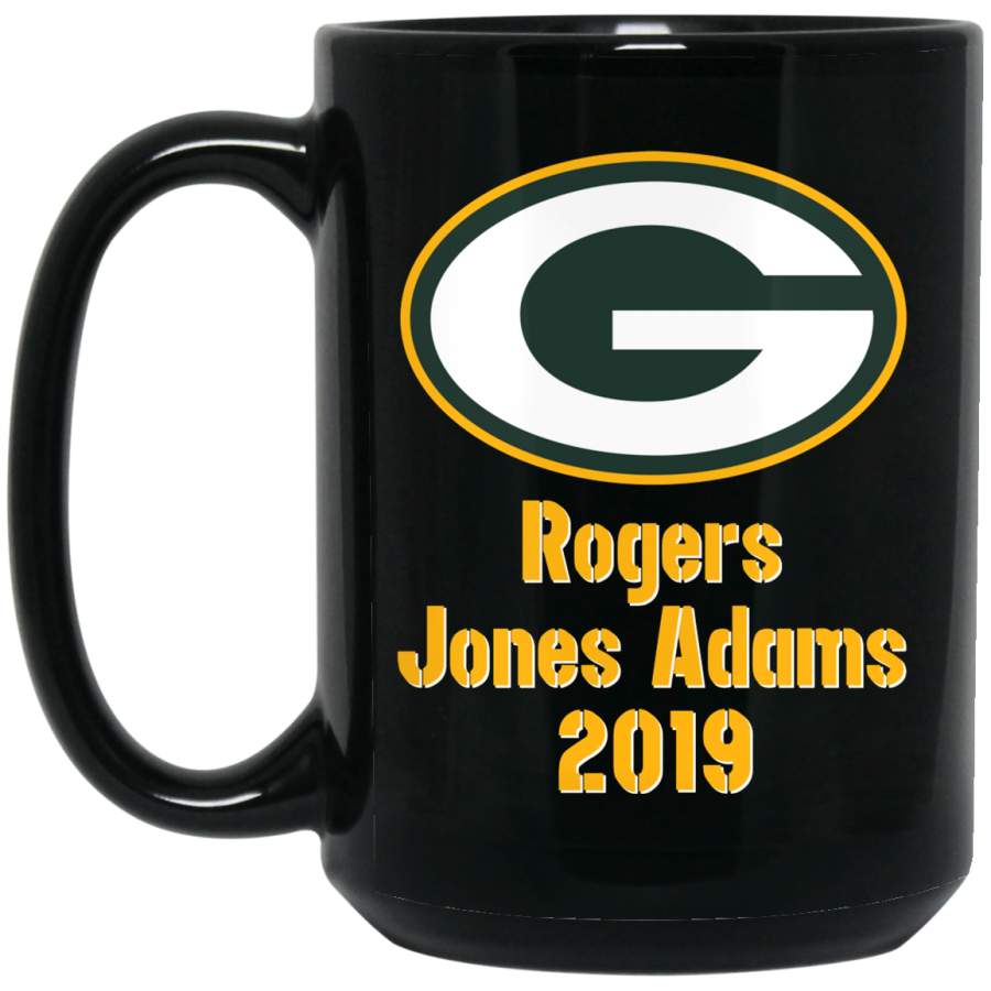 Custom Personalized Green Bay Packer Yellow-White Text Rogers Jones Adams BM15OZ 15 oz. Black Mug