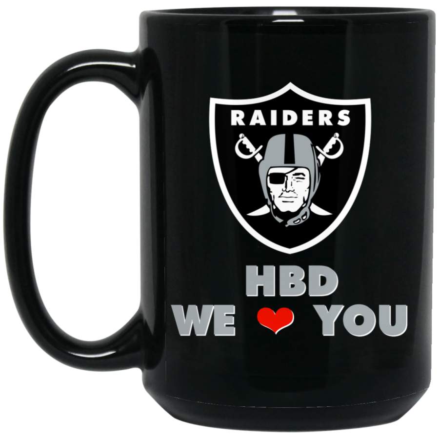 Custom Raiders Logo HBD BM15OZ 15 oz. Black Mug