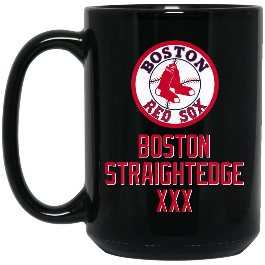 Custom Personalized Boston Red Sox V1 Red-White Logo Straightedge BM15OZ 15 oz. Black Mug