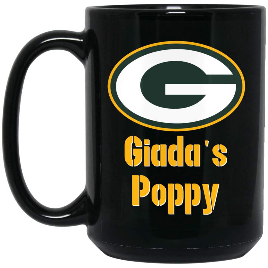 Custom Personalized Green Bay Packer Yellow-White Text Giada??s Poppy BM15OZ 15 oz. Black Mug