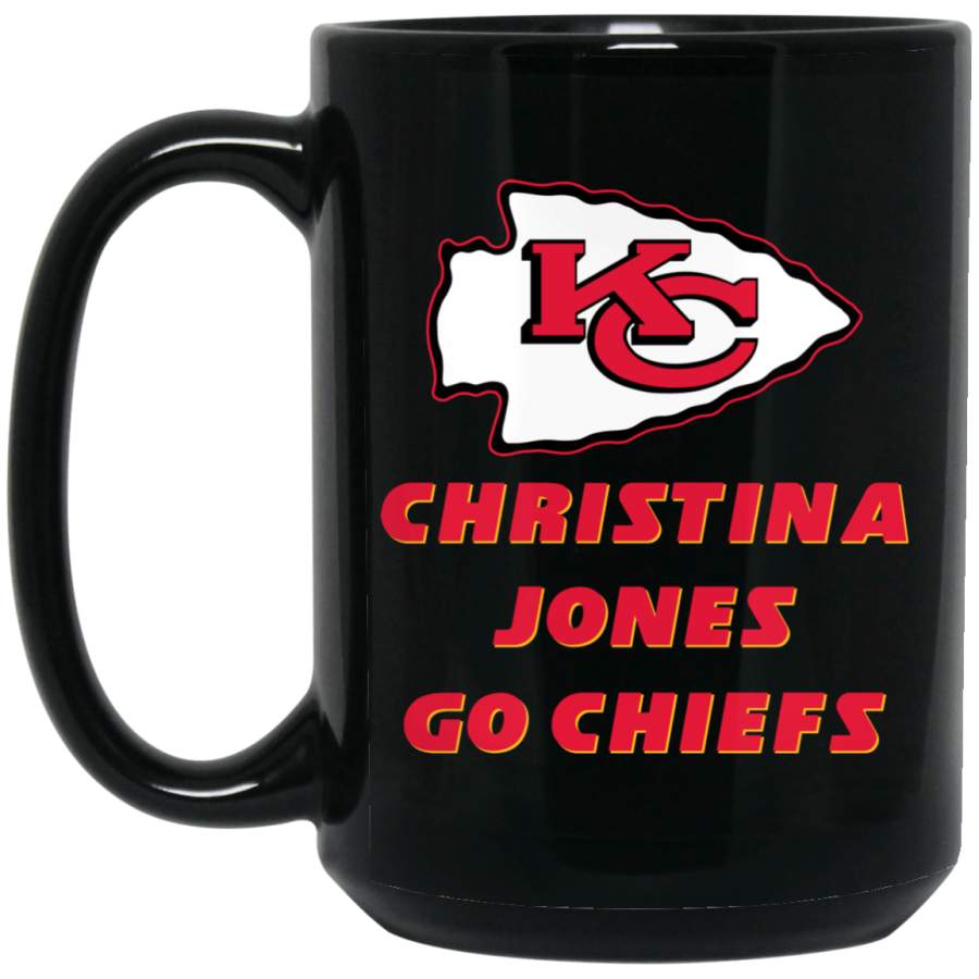 Custom Personalized Kansas City Chiefs Logo Black-Red Christina Jones Go Chiefs BM15OZ 15 oz. Black Mug