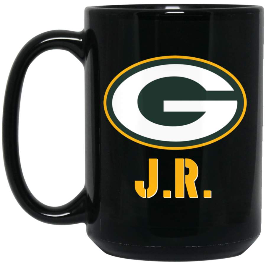 Custom Personalized Green Bay Packer Yellow-White Text JR BM15OZ 15 oz. Black Mug