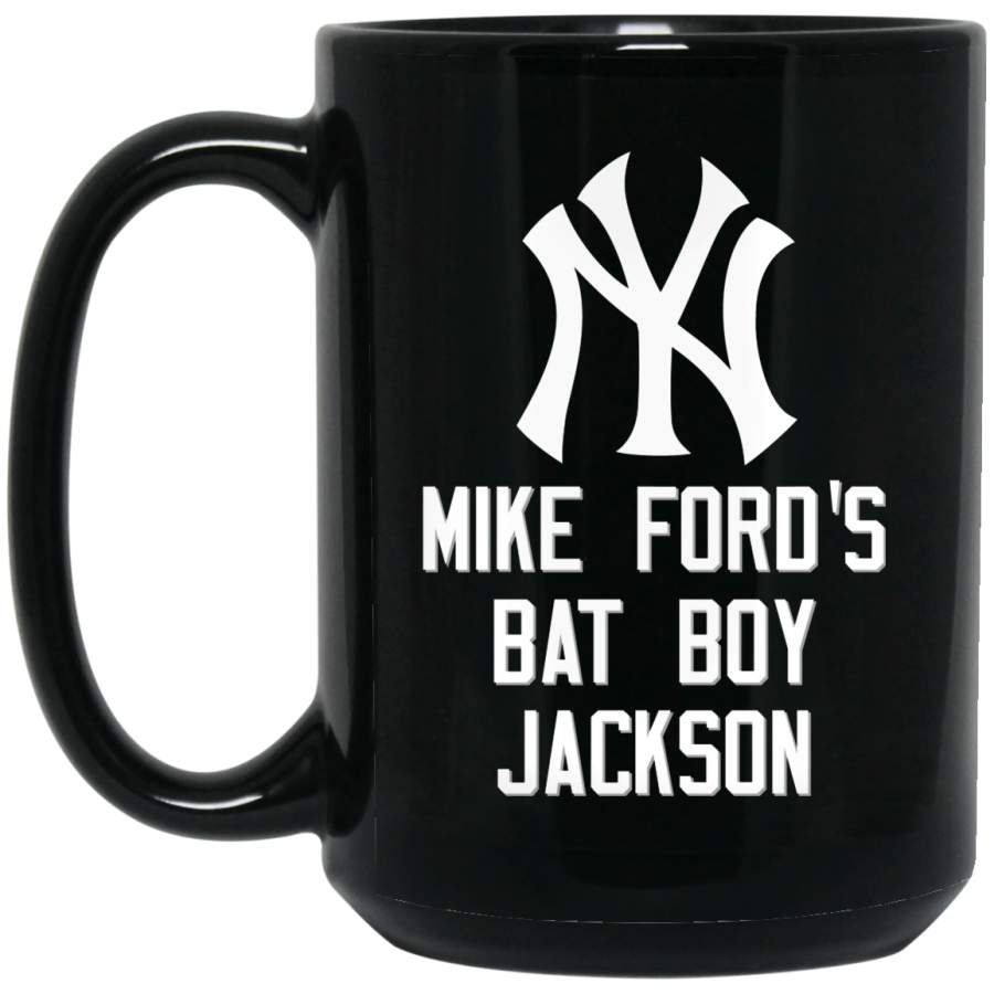 Custom Personalized New York Yankees White-Gray Logo Mike Ford’s Bat Boy Jackson BM15OZ 15 oz. Black Mug