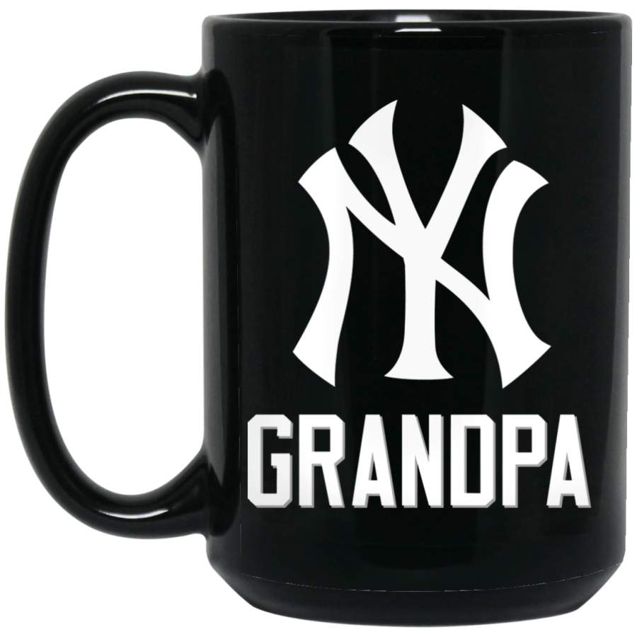 Custom Personalized New York Yankees White-Gray Logo Grandpa BM15OZ 15 oz. Black Mug