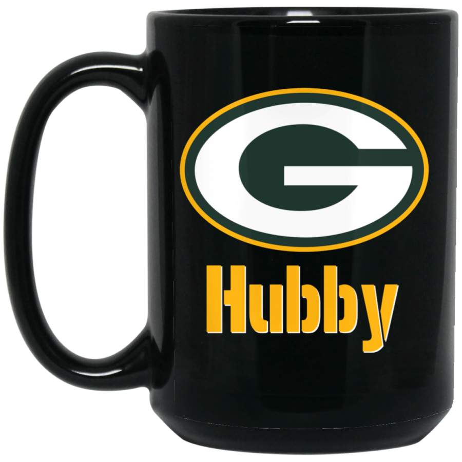 Custom Personalized Green Bay Packer Yellow-White Text Hubby BM15OZ 15 oz. Black Mug