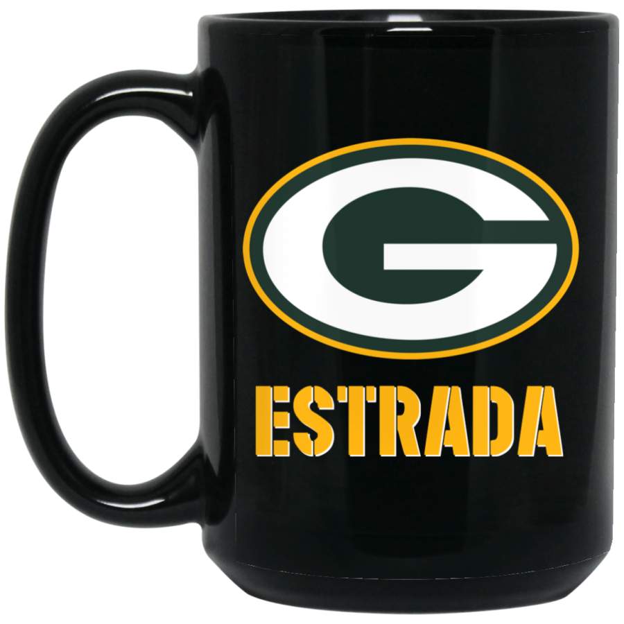 Custom Personalized Green Bay Packer Yellow-White Text ESTRADA BM15OZ 15 oz. Black Mug