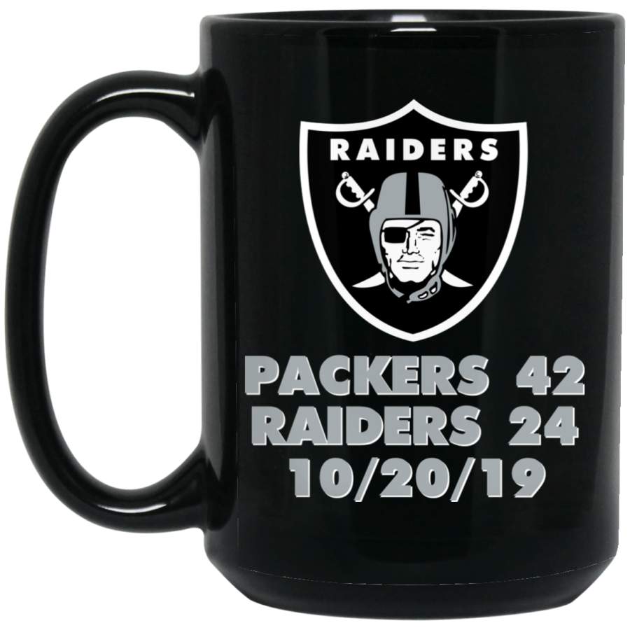 Custom Raiders Logo Packers 42 Raiders 24 102019 BM15OZ 15 oz. Black Mug