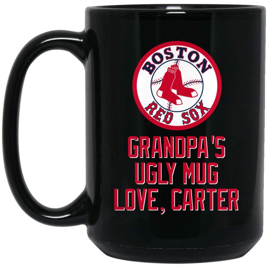 Custom Personalized Boston Red Sox V1 Red-White Logo Grandpa’s Ugly Mug Love Carter BM15OZ 15 oz. Black Mug