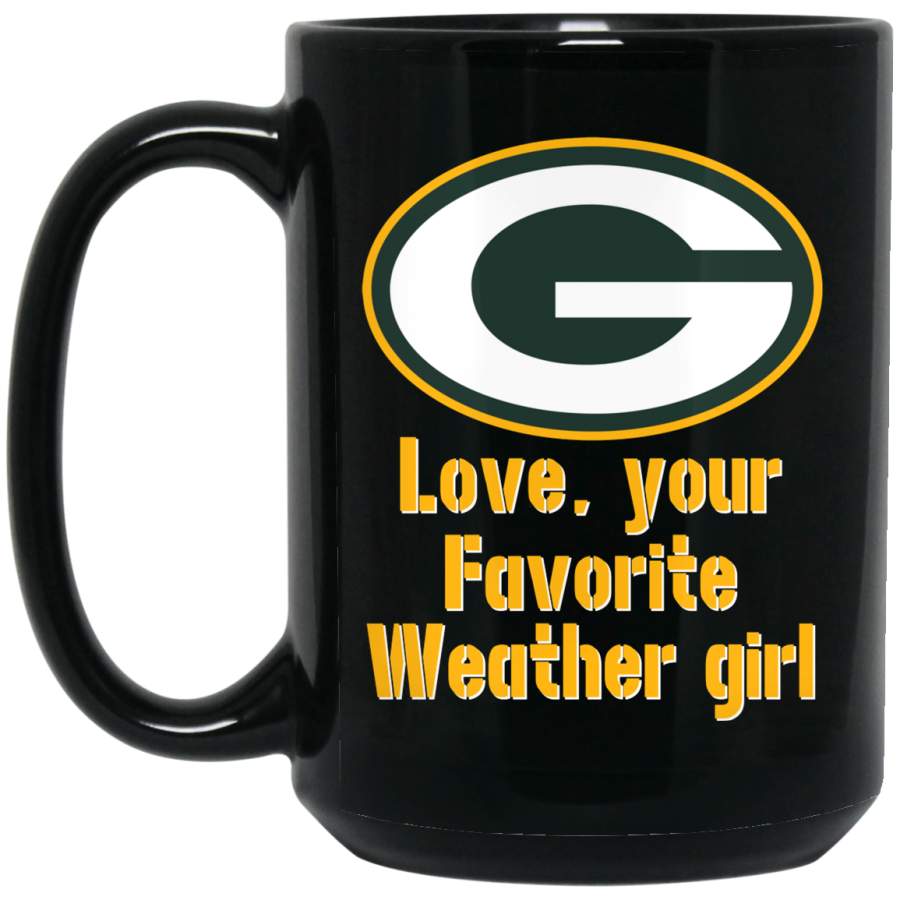 Custom Personalized Green Bay Packer Yellow-White Text Weather Girl BM15OZ 15 oz. Black Mug