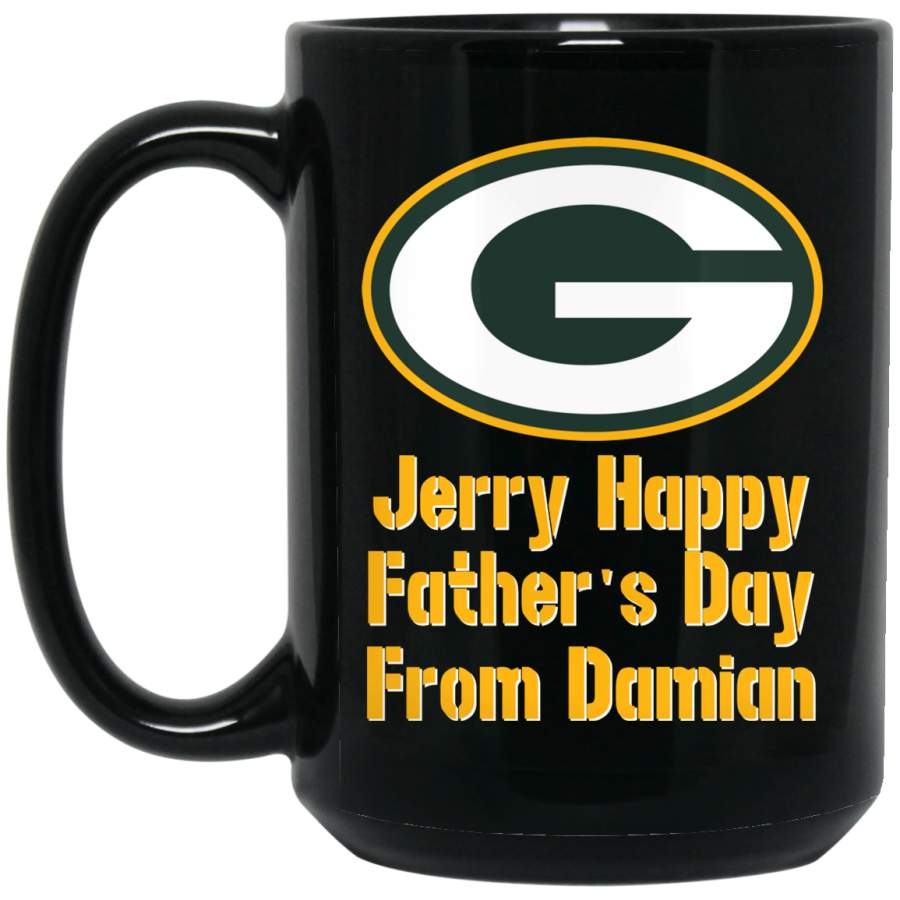 Custom Personalized Green Bay Packer Yellow-White Text Jerry Damian BM15OZ 15 oz. Black Mug