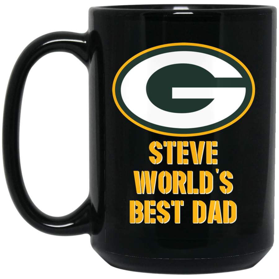 Custom Personalized Green Bay Packer Yellow-White Text Steve WORLD’S Best Dad BM15OZ 15 oz. Black Mug