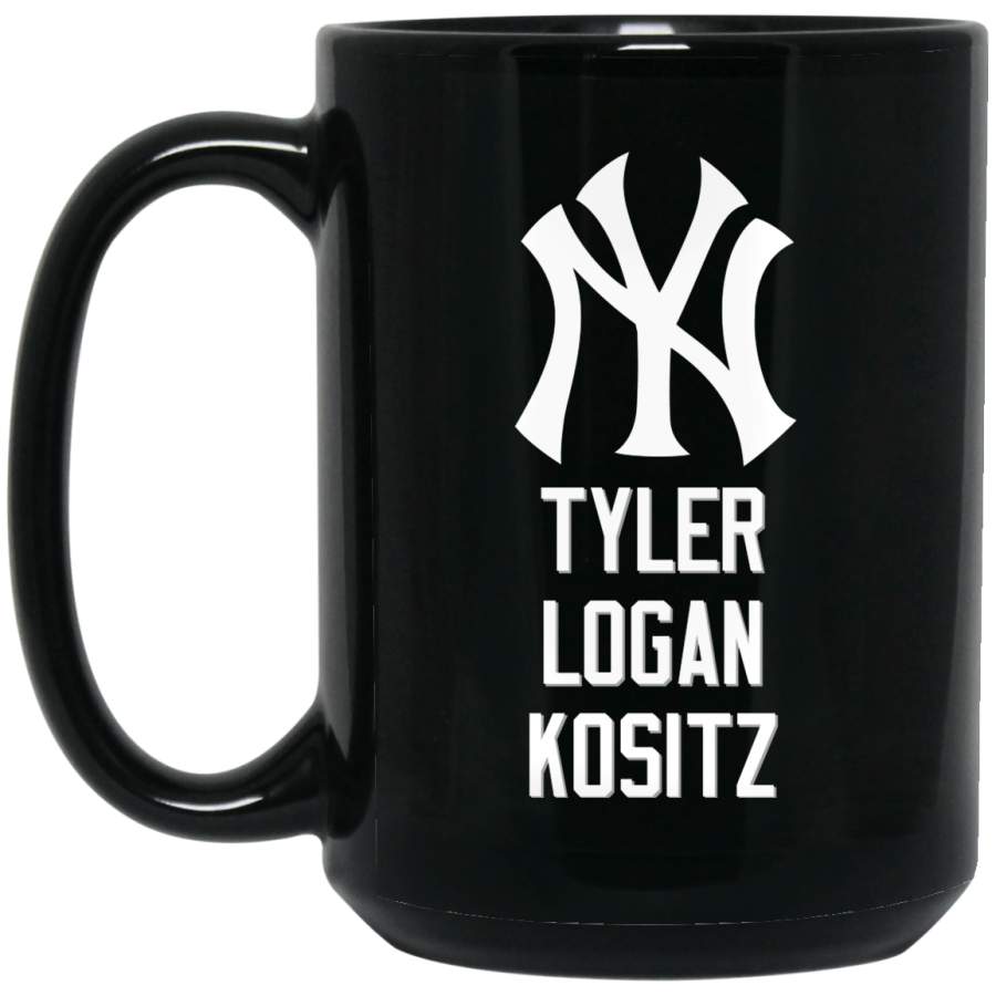 Custom Personalized New York Yankees White-Gray Logo Tyler Logan Kositz BM15OZ 15 oz. Black Mug