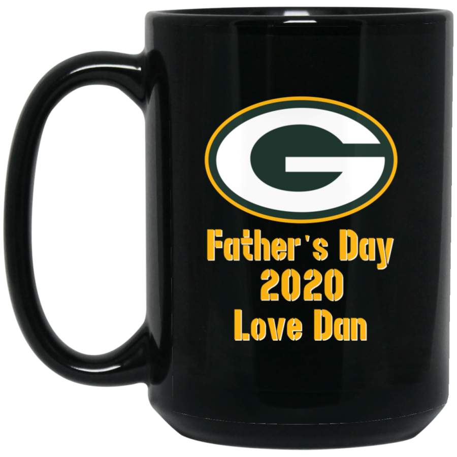 Custom Personalized Green Bay Packer Yellow-White Text Dan BM15OZ 15 oz. Black Mug