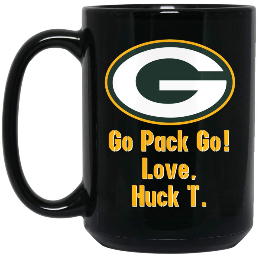 Custom Personalized Green Bay Packer Yellow-White Text Huck BM15OZ 15 oz. Black Mug