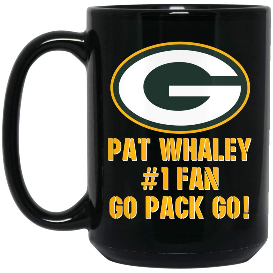 Custom Personalized Green Bay Packer Yellow-White Text Pat Whaley #1 Fan Go Pack Go! BM15OZ 15 oz. Black Mug