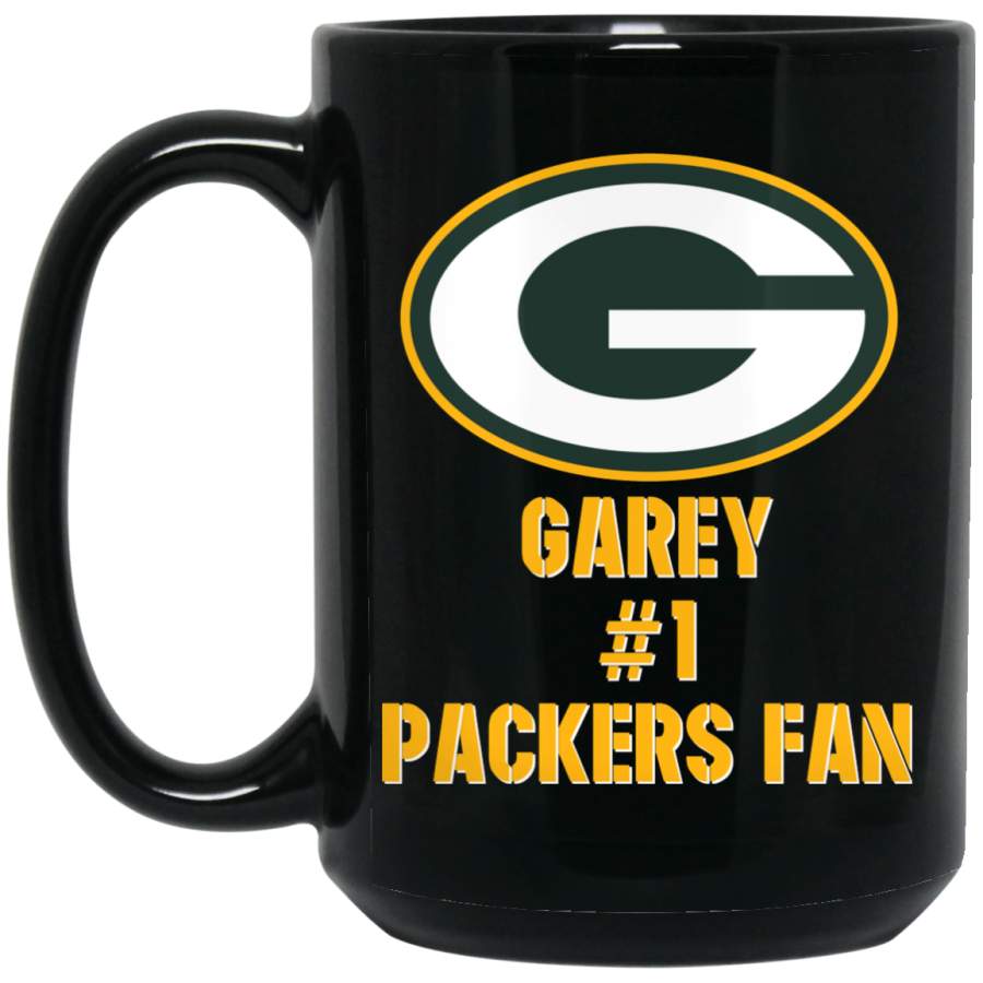 Custom Personalized Green Bay Packer Yellow-White Text GAREY BM15OZ 15 oz. Black Mug