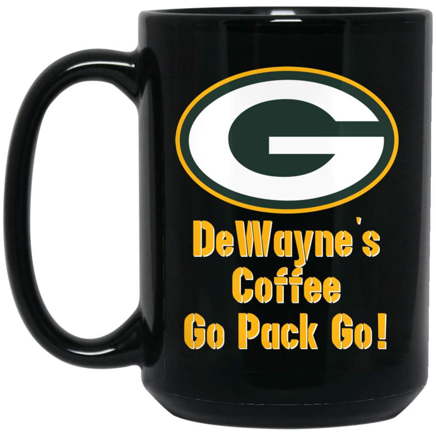 Custom Personalized Green Bay Packer Yellow-White Text DeWayne’s BM15OZ 15 oz. Black Mug