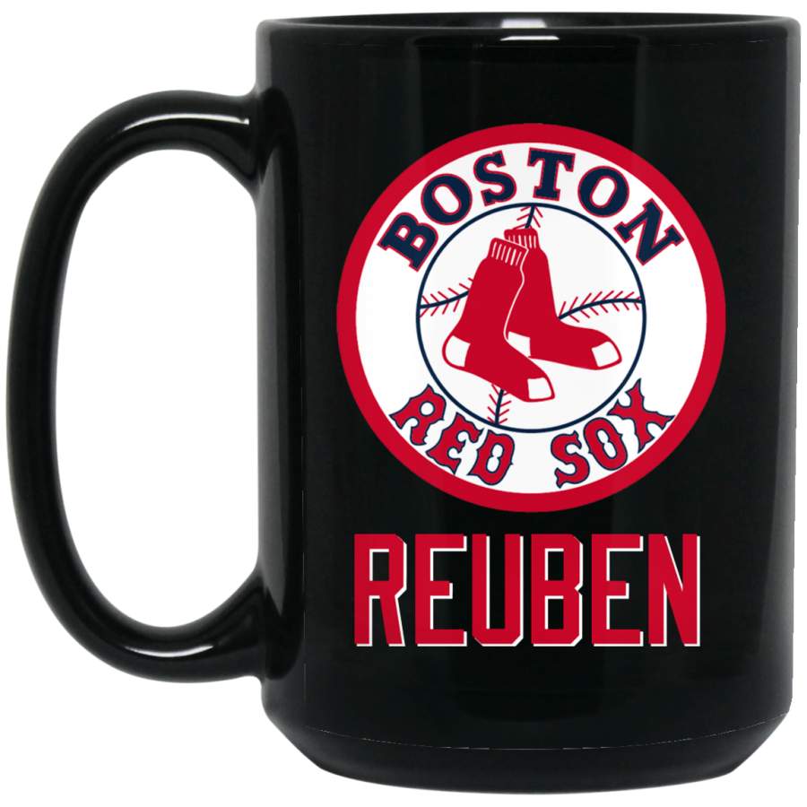 Custom Personalized Boston Red Sox V1 Red-White Logo REUBEN BM15OZ 15 oz. Black Mug