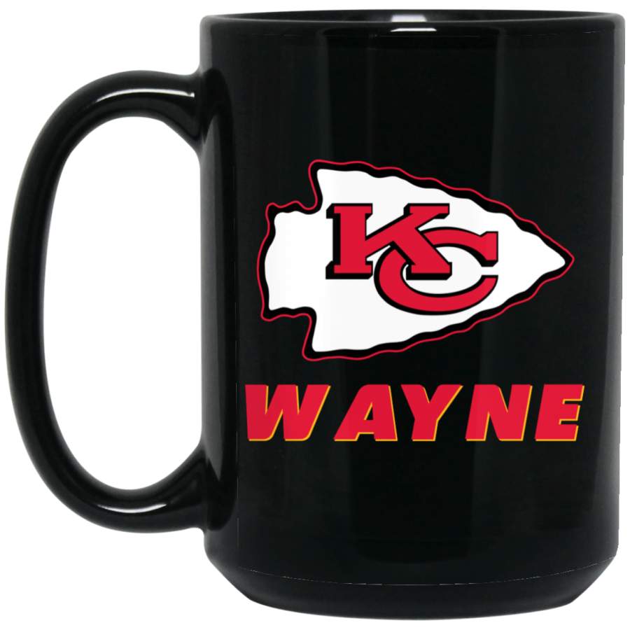 Custom Personalized Kansas City Chiefs Logo Black-Red Wayne BM15OZ 15 oz. Black Mug