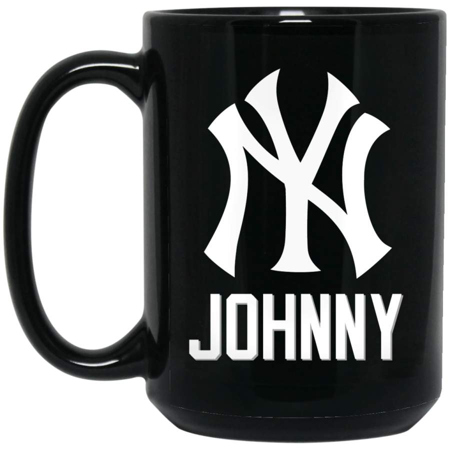 Custom Personalized New York Yankees White-Gray Logo Johnny BM15OZ 15 oz. Black Mug