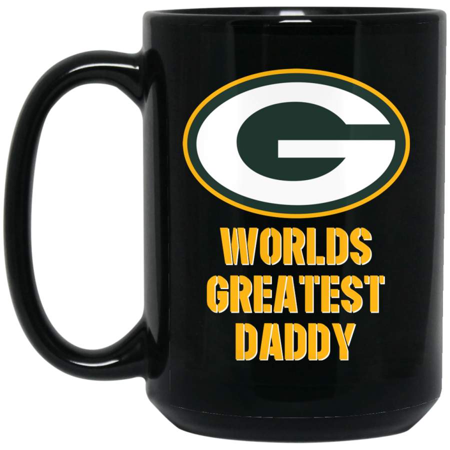 Custom Personalized Green Bay Packer Yellow-White Text Worlds Greatest Daddy BM15OZ 15 oz. Black Mug