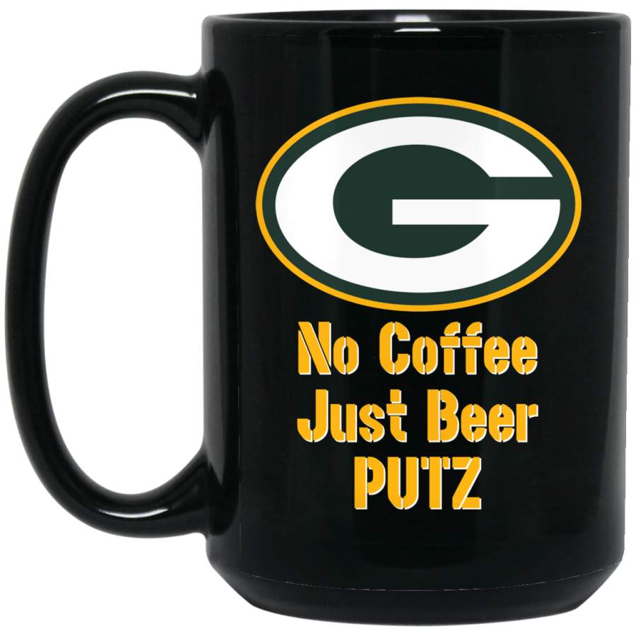 Custom Personalized Green Bay Packer Yellow-White Text PUTZ BM15OZ 15 oz. Black Mug