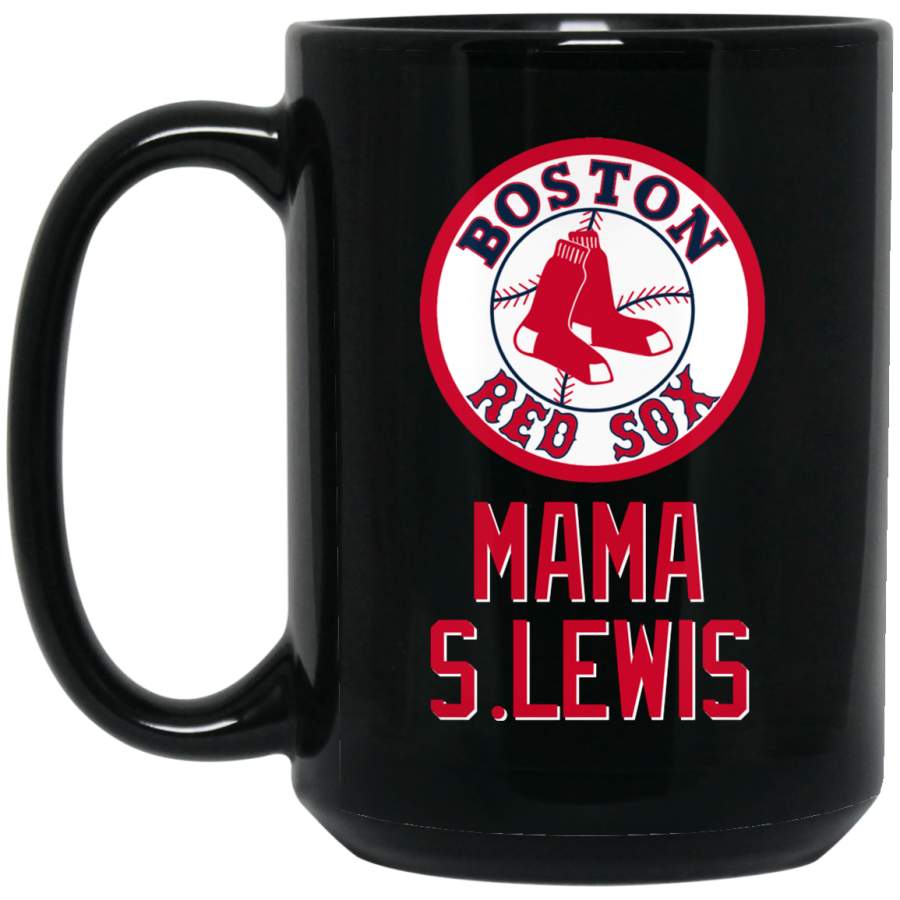 Custom Personalized Boston Red Sox V1 Red-White Logo Mama Lewis BM15OZ 15 oz. Black Mug