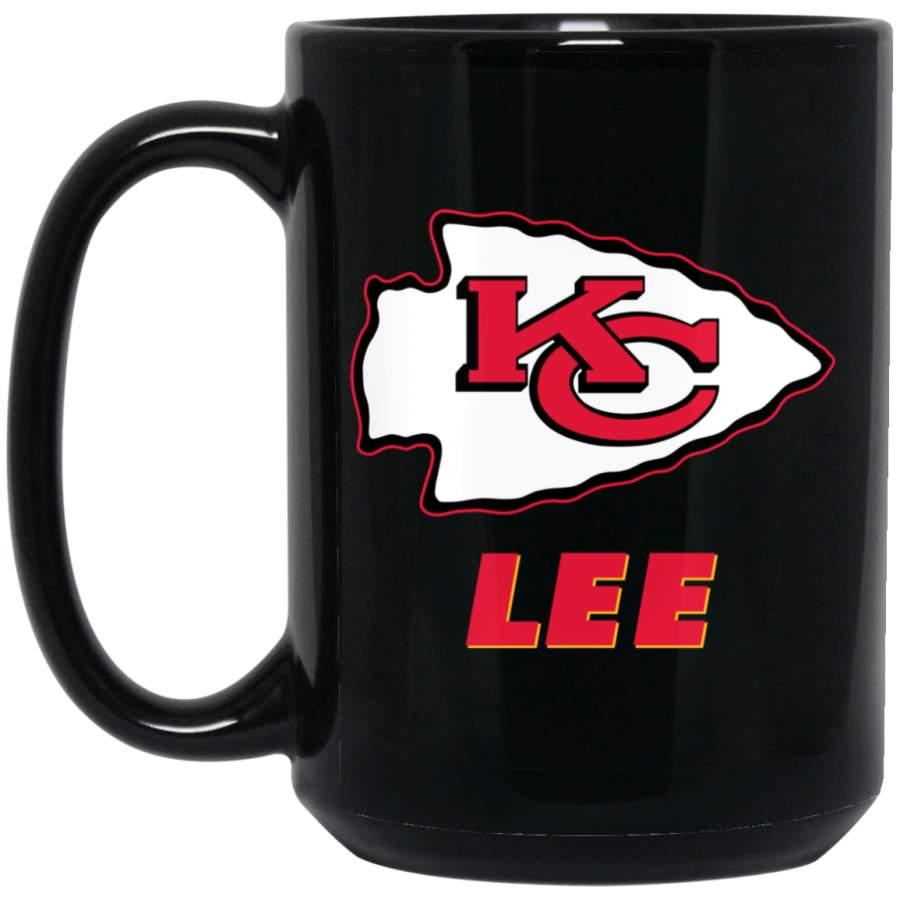 Custom Personalized Kansas City Chiefs Logo Black-Red Lee BM15OZ 15 oz. Black Mug