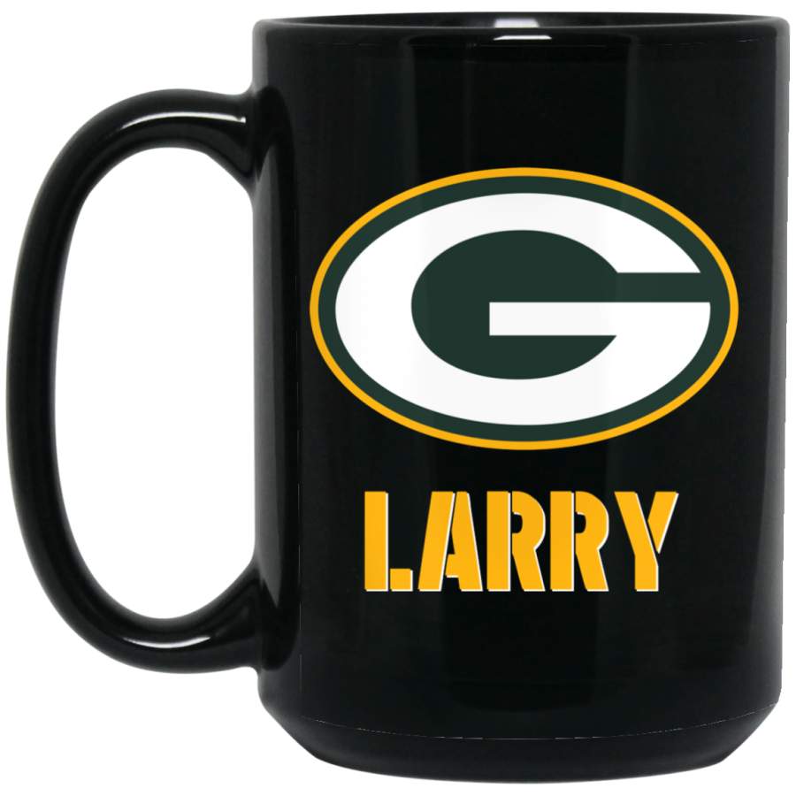 Custom Personalized Green Bay Packer Yellow-White Text Larry BM15OZ 15 oz. Black Mug