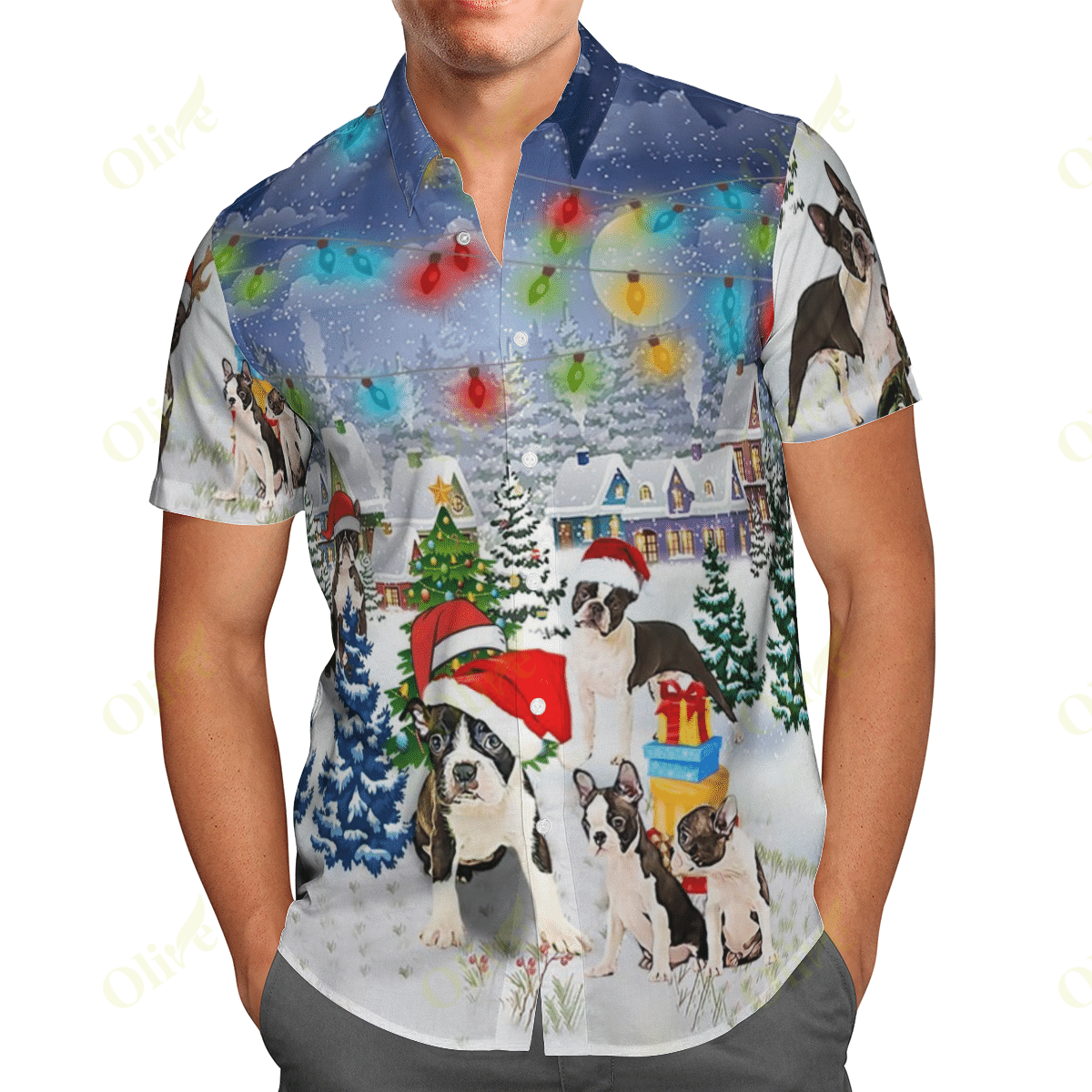 Boston Terrier – Happy Christmas night Hawaii Shirt