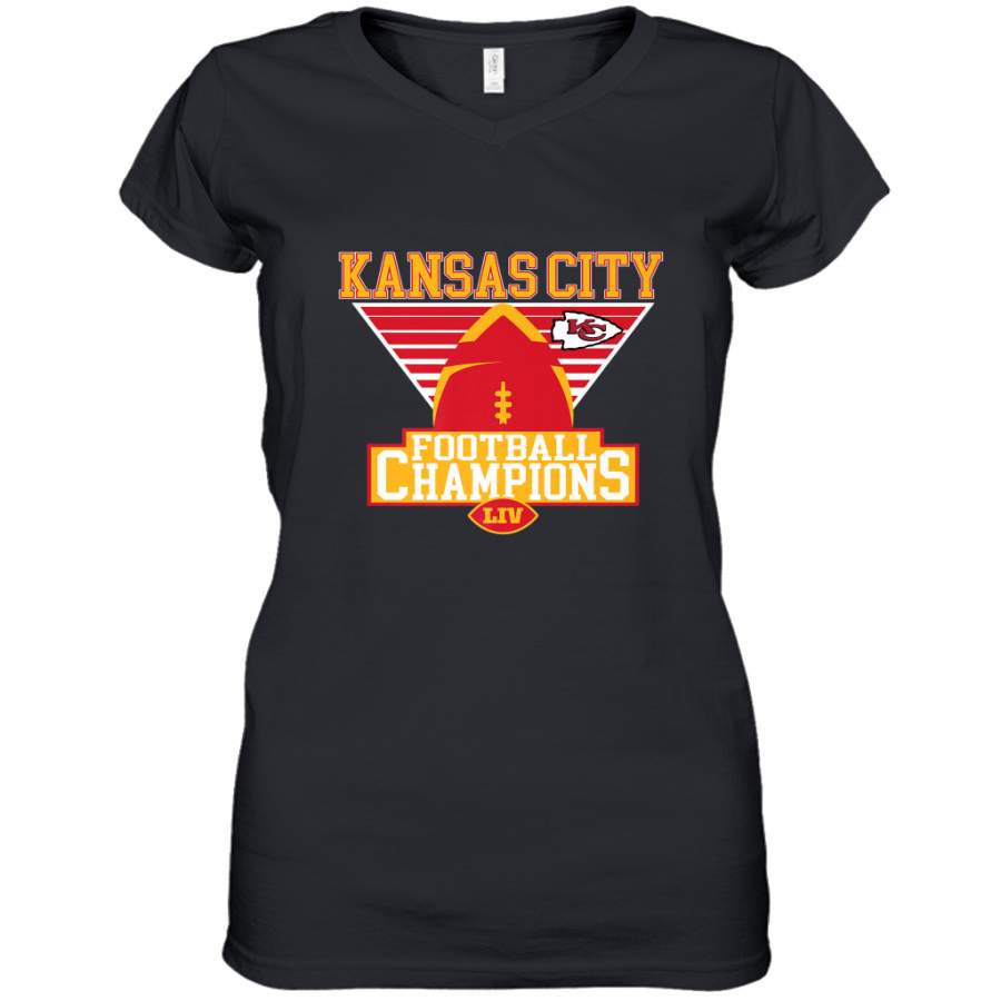 Kansas City Old School Football _ The City Of Champions LIV Women’s V-Neck T-Shirt