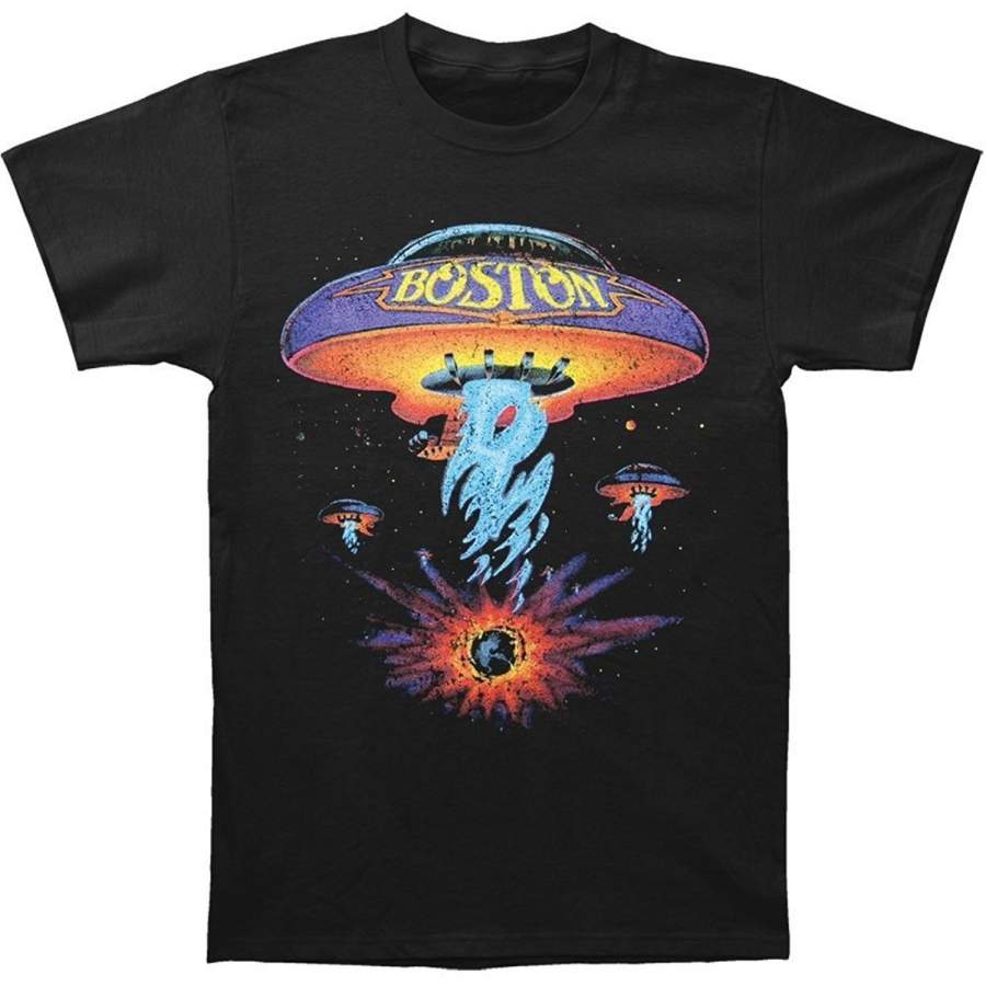 Boston Rock Band Classic Spaceship Distressed Black Men’s T-Shirt