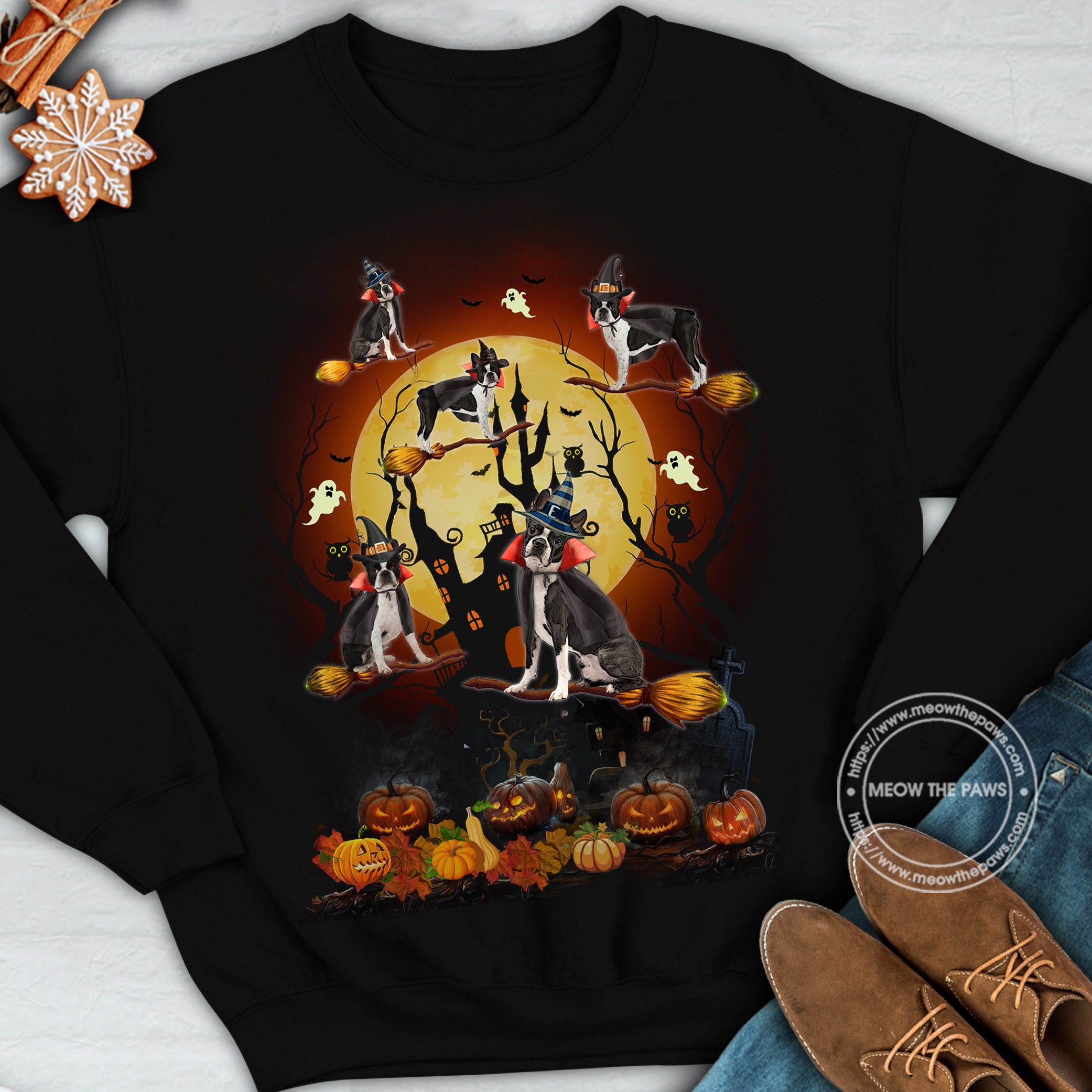 Boston Terrier Witch Holiday Sweater