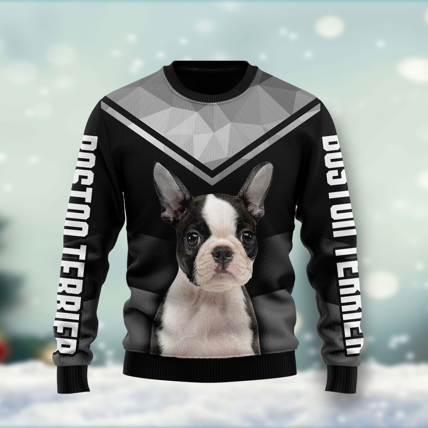 Boston Terrier HT011207 unisex womens & mens, couples matching, friends, funny family ugly christmas holiday sweater gifts (plus size available)