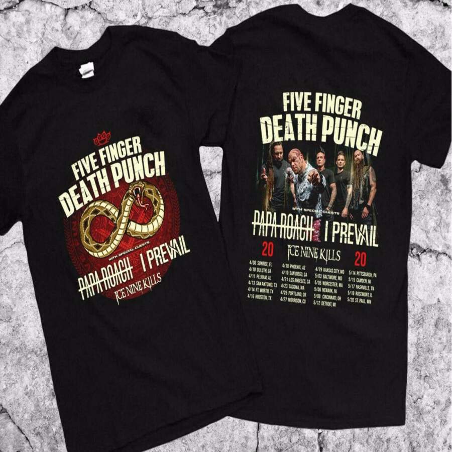 5Five Finger Death Punch With Papa Roach Tour 2020 T-Shirt Size S To 2Xl