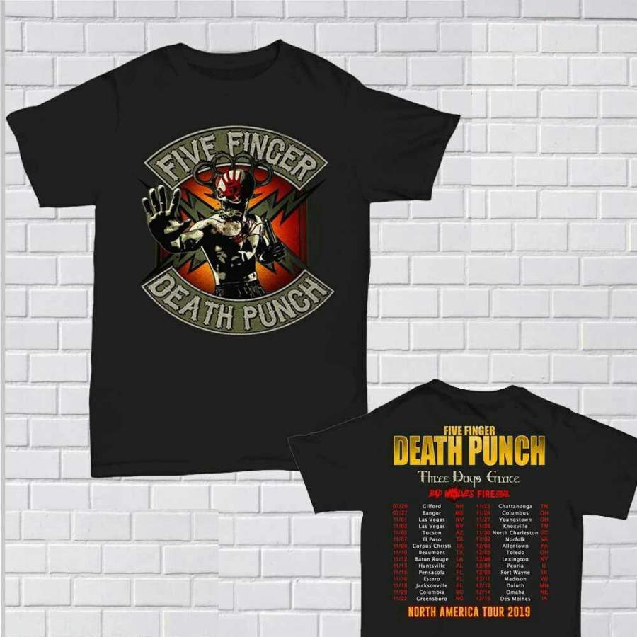 Five Finger Death Punch t Shirt U.S. tour dates 2019 T-Shirt Size Men Black