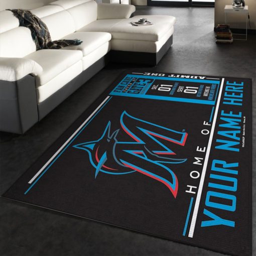 Customizable Miami Marlins Wincraft Personalized Area Rug, Living Room Rug, Christmas Gift US Decor