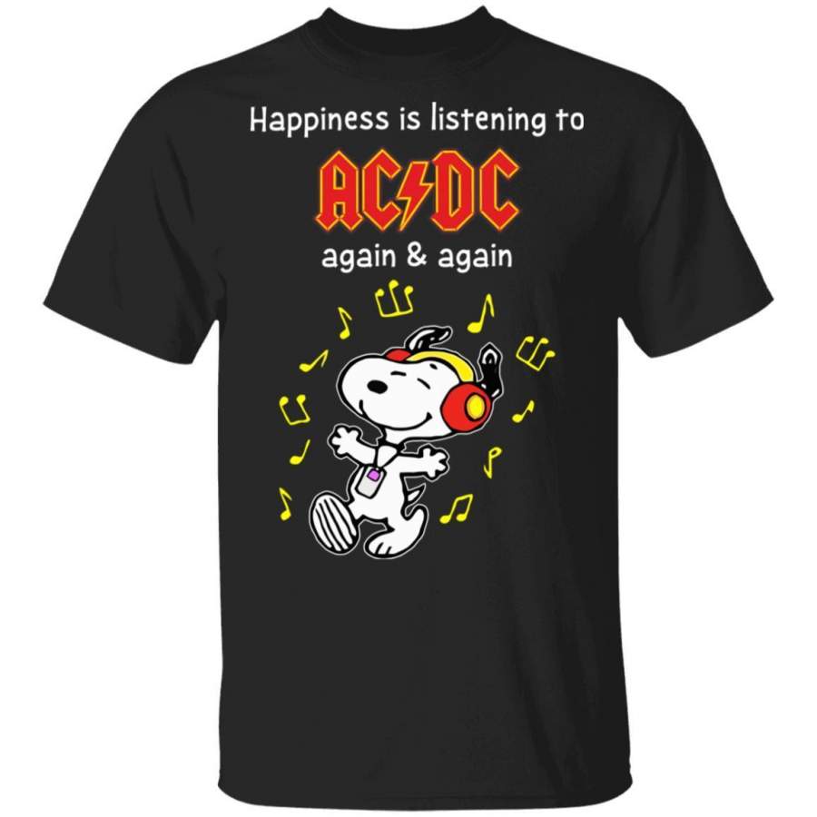 Happiness Is Listening To ACDC T-shirt Snoopy Rock Tee HA03