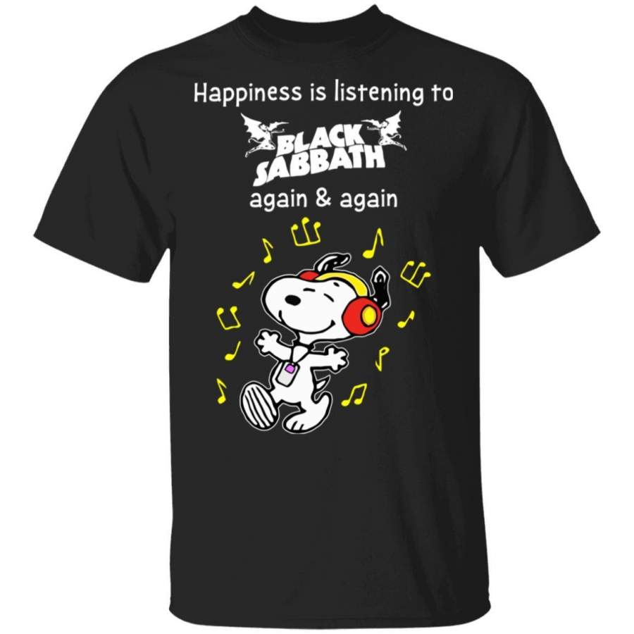 Happiness Is Listening To Black Sabbath T-shirt Snoopy Rock Tee HA03