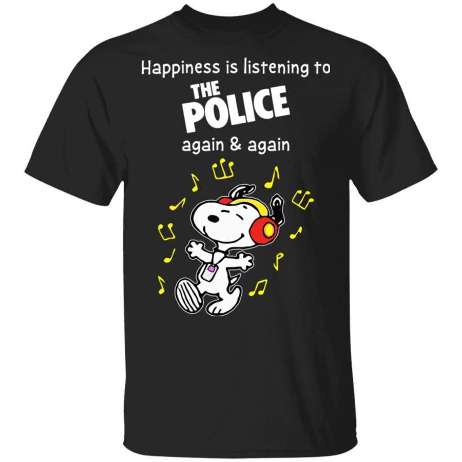 Happiness Is Listening To The Police T-shirt Snoopy Rock Tee HA03