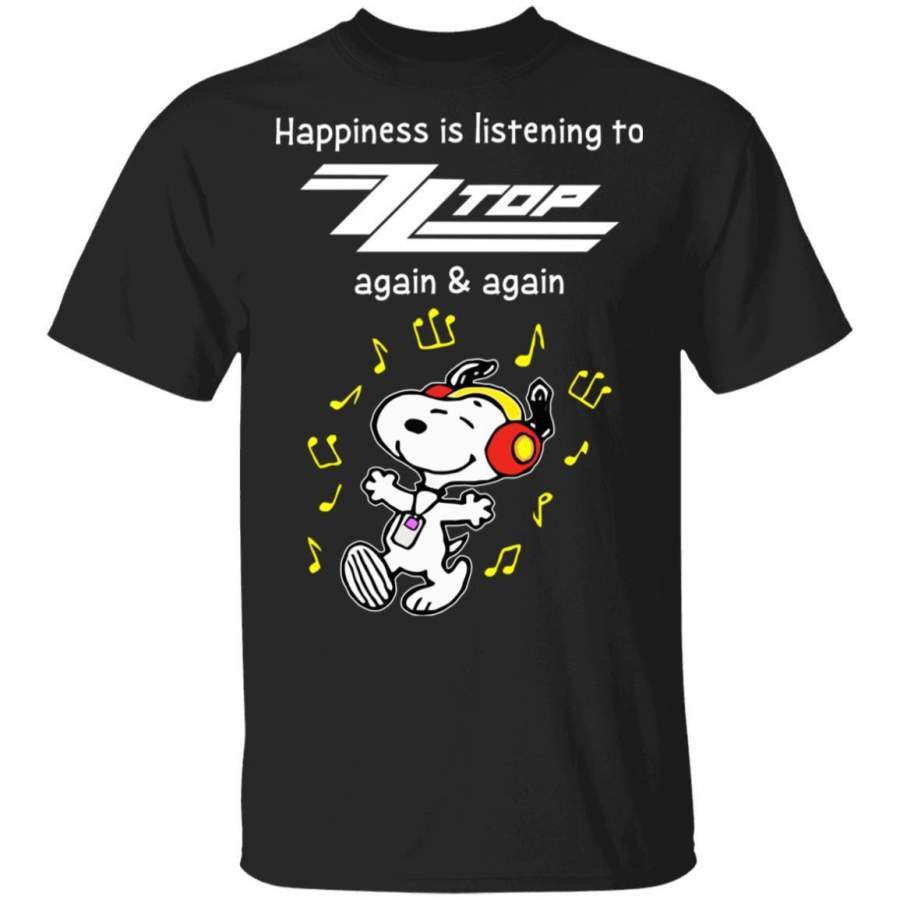 Happiness Is Listening To ZZ Top T-shirt Snoopy Rock Tee HA03